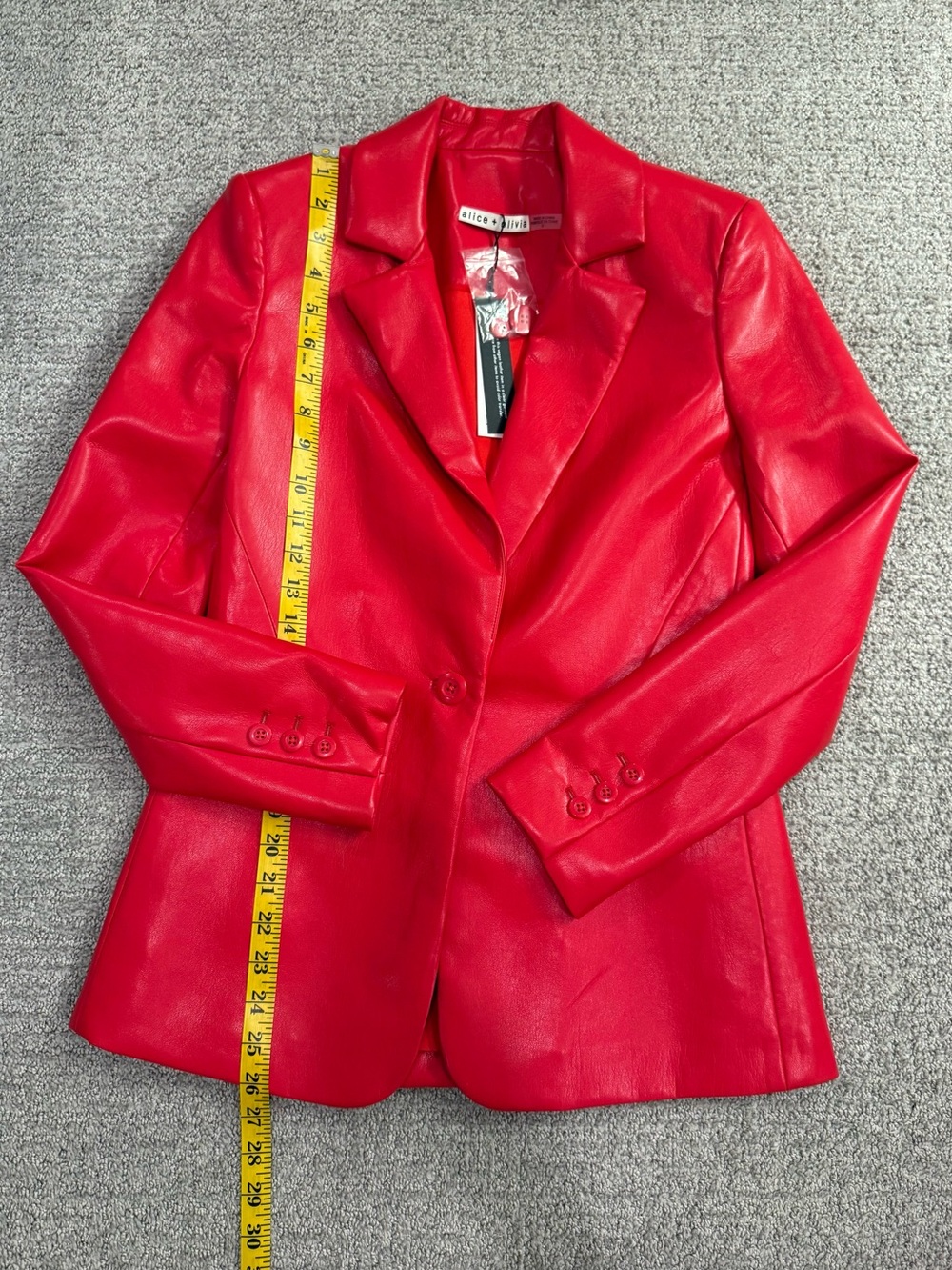 NEW ALICE + OLIVIA Red Fitted Vegan Leather Blazer Suit - Picture 8 of 15